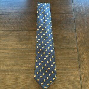 Lanvin Blue and Gold Leaf Print Silk Tie